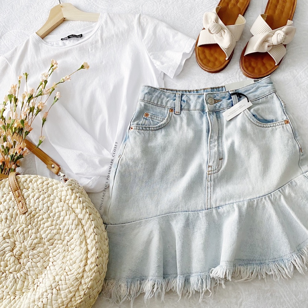 NWT Topshop Raw Hem Mom Jean Moto Skirt